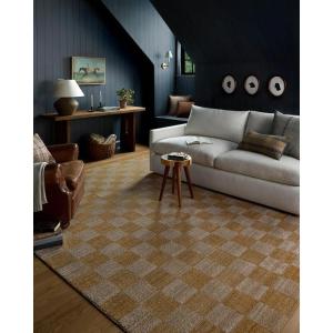 Loloi Chris Loves Julia Calvin Collection CLV-01 Pebble/Ivory 7′-10″ x 10′ Area Rug Checkered Neutral Soft Living Room Bedroom Carpet(Apricot / Ivory)