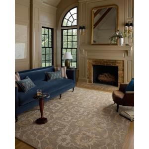 Loloi Chris Loves Julia Dorothea Collection DRT-01 Sand/Pebble 8′-6″ x 11′-6″ Area Rug Wool Neutral Floral Living Room Bedroom Carpet(Oak / Natural)
