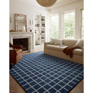 Loloi Chris Loves Julia Polly Collection POL-05 Area Rug 7′-9″ x 9′-9″ Slate/Ivory Rectangular 0.38″ Thick(Navy / Silver)