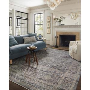Loloi Jean Stoffer Katherine Collection KES-05 Graphite/Jade 7′-10” x 10′, .25″ Pile Height, Area Rug(Midnight / Tobacco)