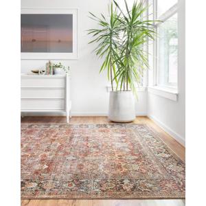 Loloi Layla Collection LAY-03 Olive/Charcoal 5′-0″ x 7′-6″ .13″ Thick Area Rug, Soft, Durable, Vintage Inspired, Distressed, Low Pile, Non-Shedding, Easy Clean, Printed, Living Room Rug(Spice / Marine)