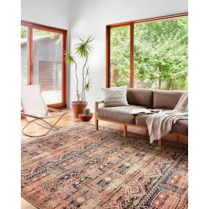 Loloi Layla Collection LAY-03 Olive/Charcoal 5′-0″ x 7′-6″ .13″ Thick Area Rug, Soft, Durable, Vintage Inspired, Distressed, Low Pile, Non-Shedding, Easy Clean, Printed, Living Room Rug(Mocha / Blush)