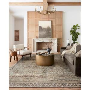 Loloi Layla Collection LAY-03 Olive/Charcoal 5′-0″ x 7′-6″ .13″ Thick Area Rug, Soft, Durable, Vintage Inspired, Distressed, Low Pile, Non-Shedding, Easy Clean, Printed, Living Room Rug(Olive / Charcoal)