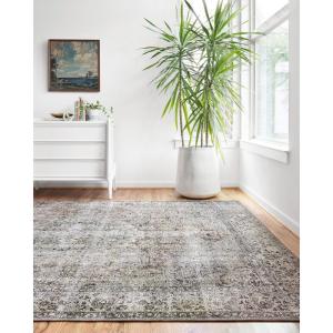 Loloi Layla Collection LAY-03 Olive/Charcoal 5′-0″ x 7′-6″ .13″ Thick Area Rug, Soft, Durable, Vintage Inspired, Distressed, Low Pile, Non-Shedding, Easy Clean, Printed, Living Room Rug(Taupe / Stone)
