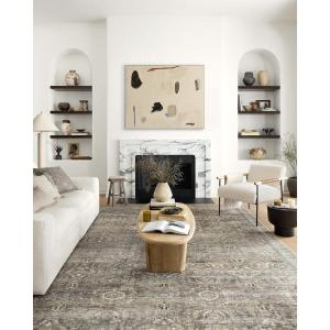 Loloi Layla Collection LAY-03 Olive/Charcoal 5′-0″ x 7′-6″ .13″ Thick Area Rug, Soft, Durable, Vintage Inspired, Distressed, Low Pile, Non-Shedding, Easy Clean, Printed, Living Room Rug(Antique / Moss)