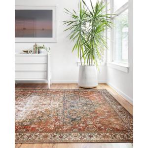 Loloi Layla Collection LAY-03 Olive/Charcoal 5′-0″ x 7′-6″ .13″ Thick Area Rug, Soft, Durable, Vintage Inspired, Distressed, Low Pile, Non-Shedding, Easy Clean, Printed, Living Room Rug(Ocean / Multi)