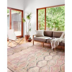 Loloi Layla Collection LAY-03 Olive/Charcoal 5′-0″ x 7′-6″ .13″ Thick Area Rug, Soft, Durable, Vintage Inspired, Distressed, Low Pile, Non-Shedding, Easy Clean, Printed, Living Room Rug(Pink / Lagoon)