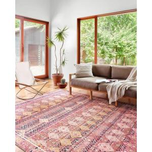 Loloi Layla Collection LAY-03 Olive/Charcoal 5′-0″ x 7′-6″ .13″ Thick Area Rug, Soft, Durable, Vintage Inspired, Distressed, Low Pile, Non-Shedding, Easy Clean, Printed, Living Room Rug(Magenta / Multi)