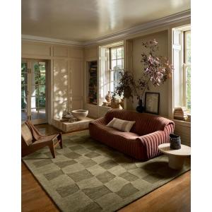 Loloi Leanne Ford Craven Collection CVN-02 Spice/Rose 2′-6″ x 9′-9″ Runner Rug Geometrical, Patterned, Neutral, Hallway, Kitchen, Mudroom, and Bathroom(Green / Olive)