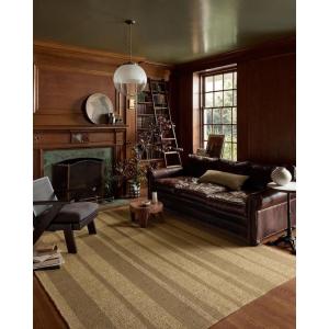 Loloi Leanne Ford Weatherstaff Collection WTS-01 Espresso/Natural 9′-3″ x 13′ Area Rug Jute, Striped, Neutral, Living Room, Bedroom, Dining Room(Natural / Olive)