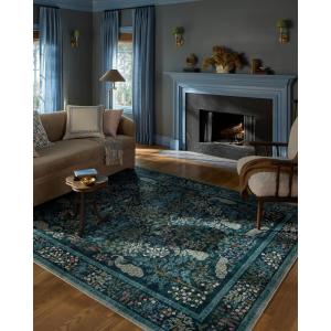 Loloi Rifle Paper Co. Canopy Collection CNP-03 Aubergine 7′-6″ x 9′-6″ Area Rug(Teal)
