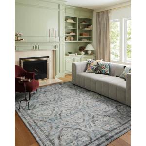 Loloi Rifle Paper Co. Courtyard Collection COU-02 Red 7′-6″ x 9′-6″ Area Rug feat. CloudPile(Blue)
