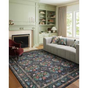 Loloi Rifle Paper Co. Courtyard Collection COU-02 Red 7′-6″ x 9′-6″ Area Rug feat. CloudPile(Charcoal)
