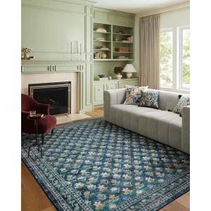Loloi Rifle Paper Co. Courtyard Collection COU-02 Red 7′-6″ x 9′-6″ Area Rug feat. CloudPile(Emerald)