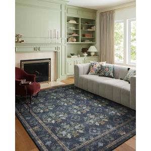 Loloi Rifle Paper Co. Courtyard Collection COU-02 Red 7′-6″ x 9′-6″ Area Rug feat. CloudPile(Navy)