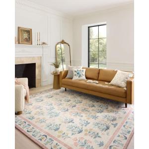 Loloi Rifle Paper Co. Eden Collection EDE-02 Mughal Garden Black 7′-6″ x 9′-6″ Area Rug feat. CloudPile™(Mughal Rose Blush)