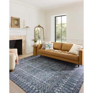 Loloi Rifle Paper Co. Maison Collection MAO-07 Khaki 7′-6″ x 9′-6″, .19″ Pile Height, Area Rug(Rosette Blue)