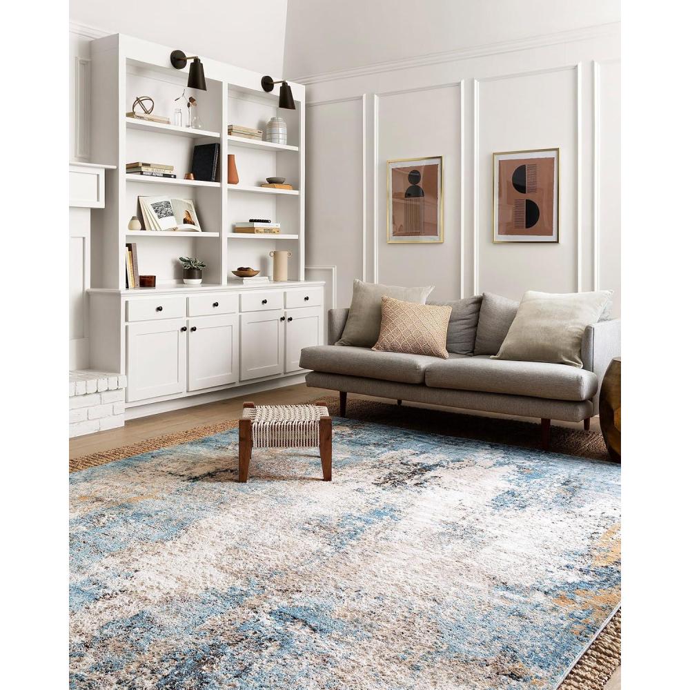 imageLoloi Alchemy Collection ALC02 GraniteGold 53quot x 76quot Area RugDenim Ivory
