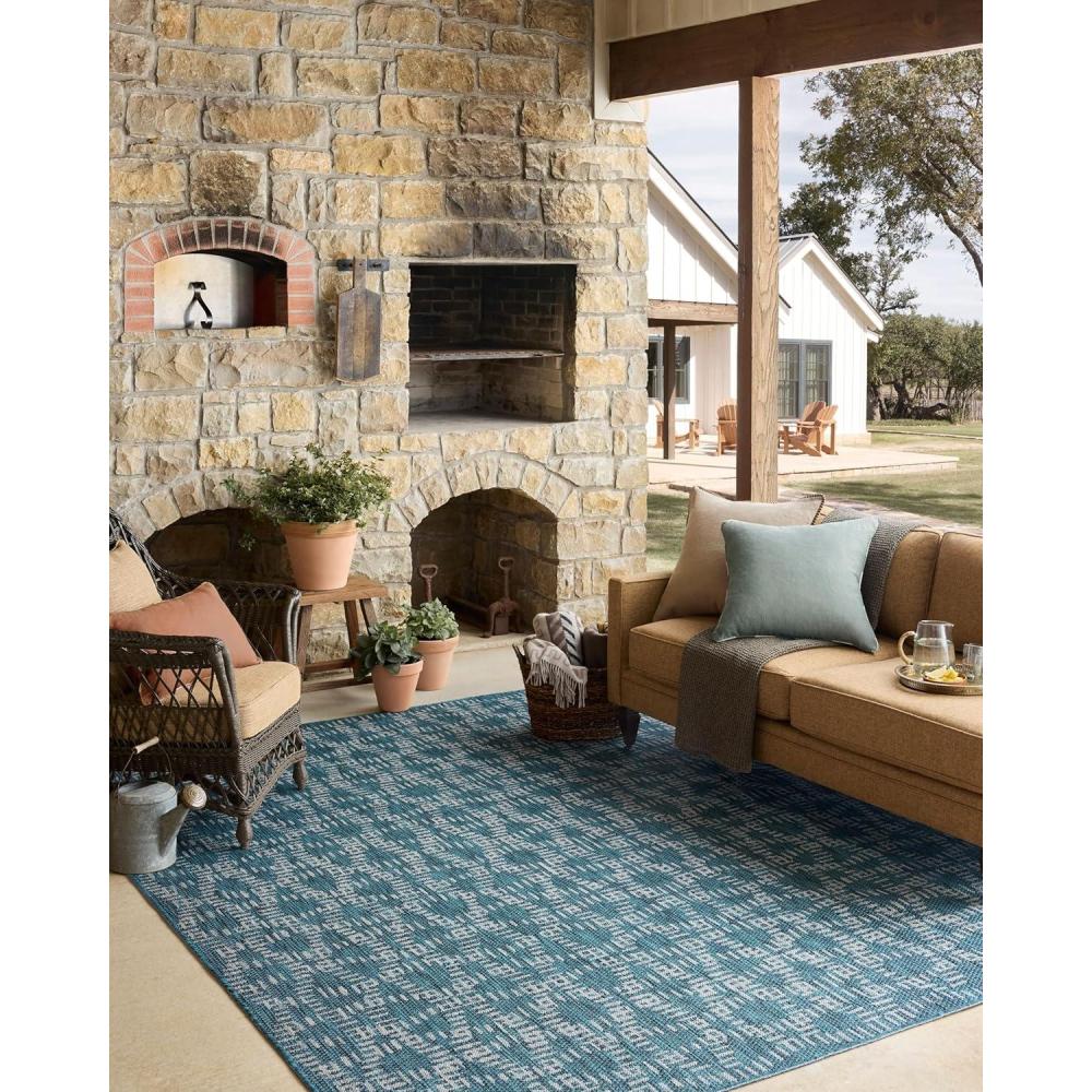 imageLoloi Easton Collection ESN05 WheatIvory 67quot x 94quot Area RugFog Teal