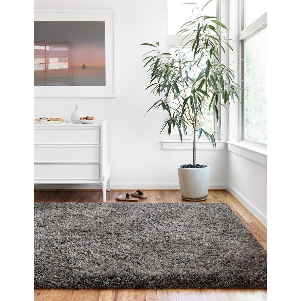 imageLoloi Mila Shag Collection MIL01 Grey 50quot x 76quot Area RugCharcoal