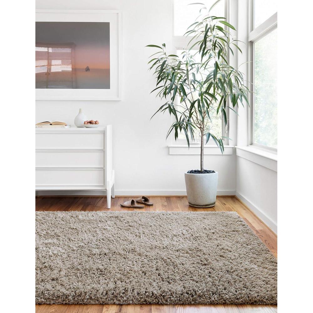 imageLoloi Mila Shag Collection MIL01 Grey 50quot x 76quot Area RugTaupe