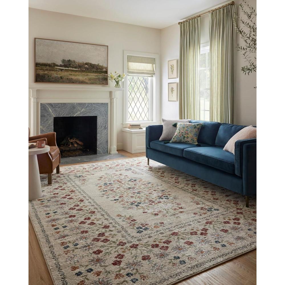 imageLoloi Rifle Paper Co Laurel Collection LAU04 CreamMulti 53quot x 78quot Area RugLinen