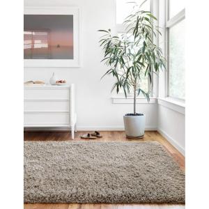 Loloi Mila Shag Collection MIL-01 Grey 5′-0″ x 7′-6″ Area Rug(Taupe)