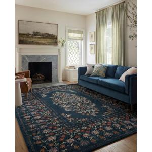 Loloi Rifle Paper Co. Laurel Collection LAU-04 Cream/Multi 5′-3″ x 7′-8″ Area Rug(Dark Navy)