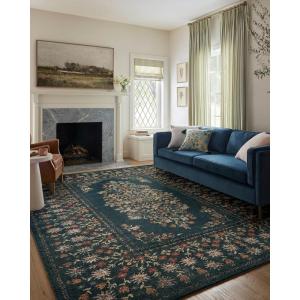 Loloi Rifle Paper Co. Laurel Collection LAU-04 Cream/Multi 5′-3″ x 7′-8″ Area Rug(Navy)