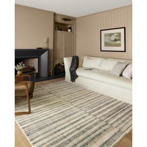 Loloi Chris Loves Julia Humphrey Collection HUM-02 Ivory/Multi 7′-3” x 9′-3” .38″ Pile Height, Area Rug feat. CloudPile(Natural / Moss)