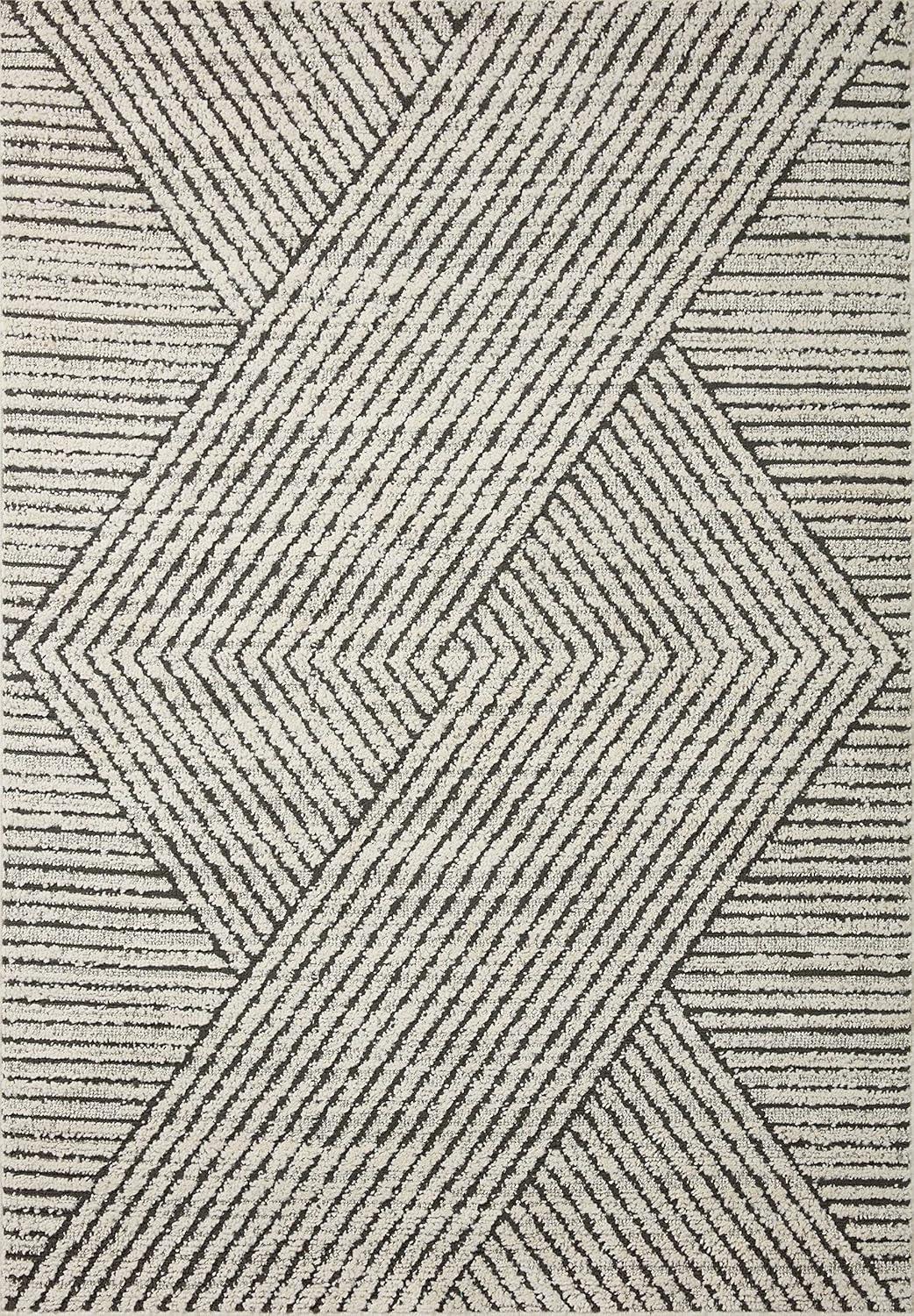 image:imageLoloi Fabian Collection FAB02 IvoryCharcoal 92 x 13 Area RugCharcoal Ivory