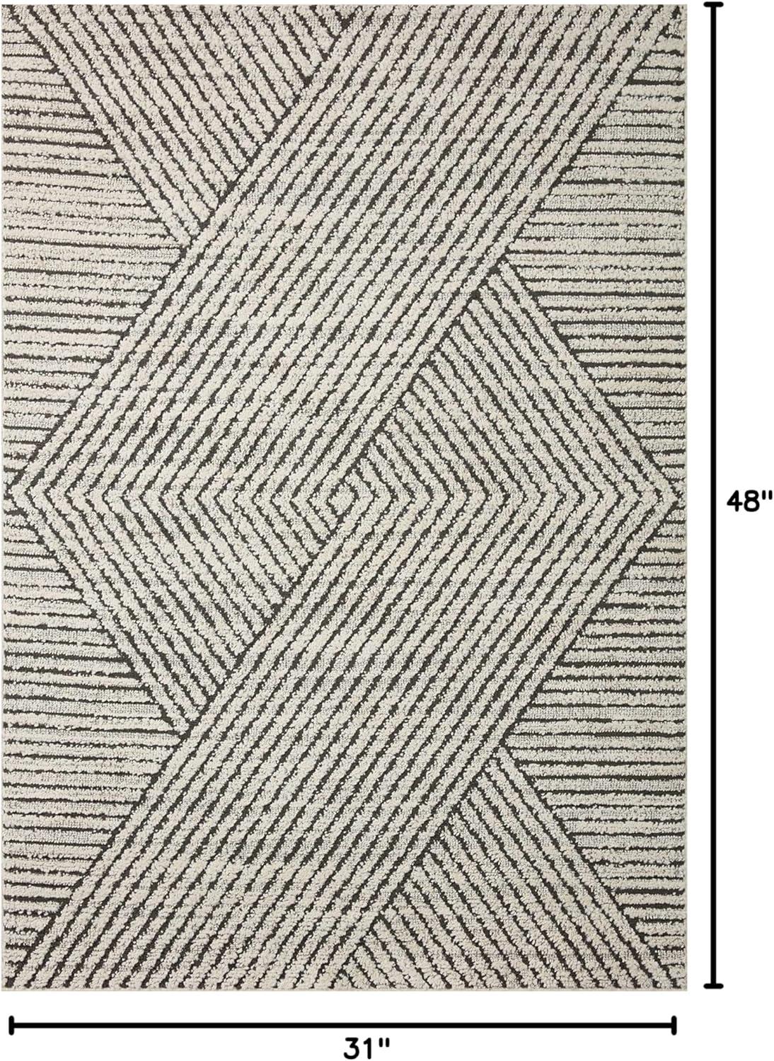 image:imageLoloi Fabian Collection FAB02 IvoryCharcoal 92 x 13 Area RugCharcoal Ivory