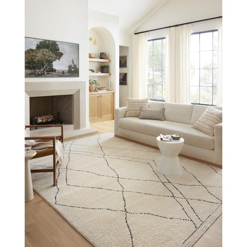 image:imageLoloi Fabian Collection FAB02 IvoryCharcoal 92 x 13 Area RugIvory  Charcoal