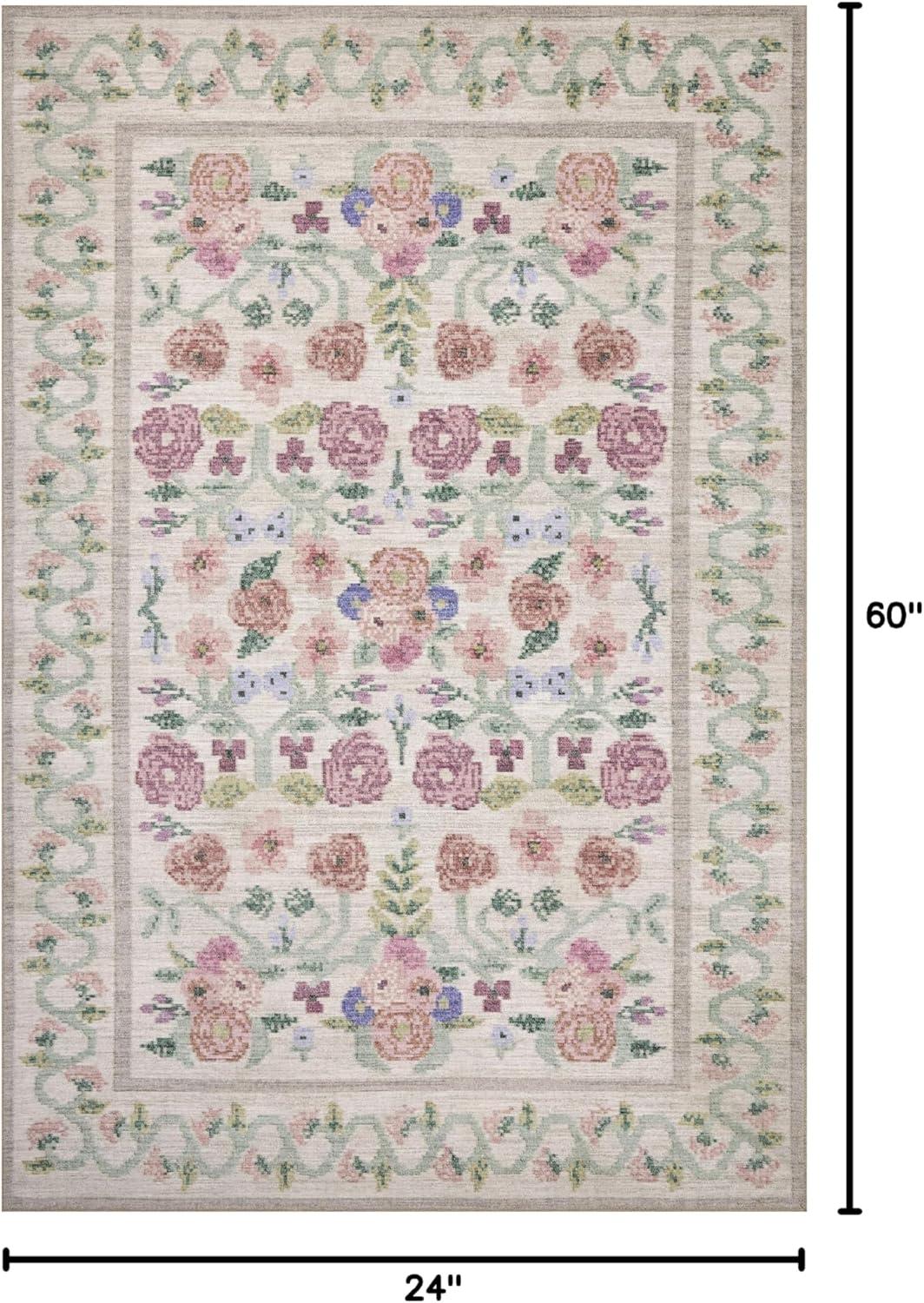 image:imageLoloi Rifle Paper Co Rosa Collection RSA02 Sky 76 x 96 Area RugIvory