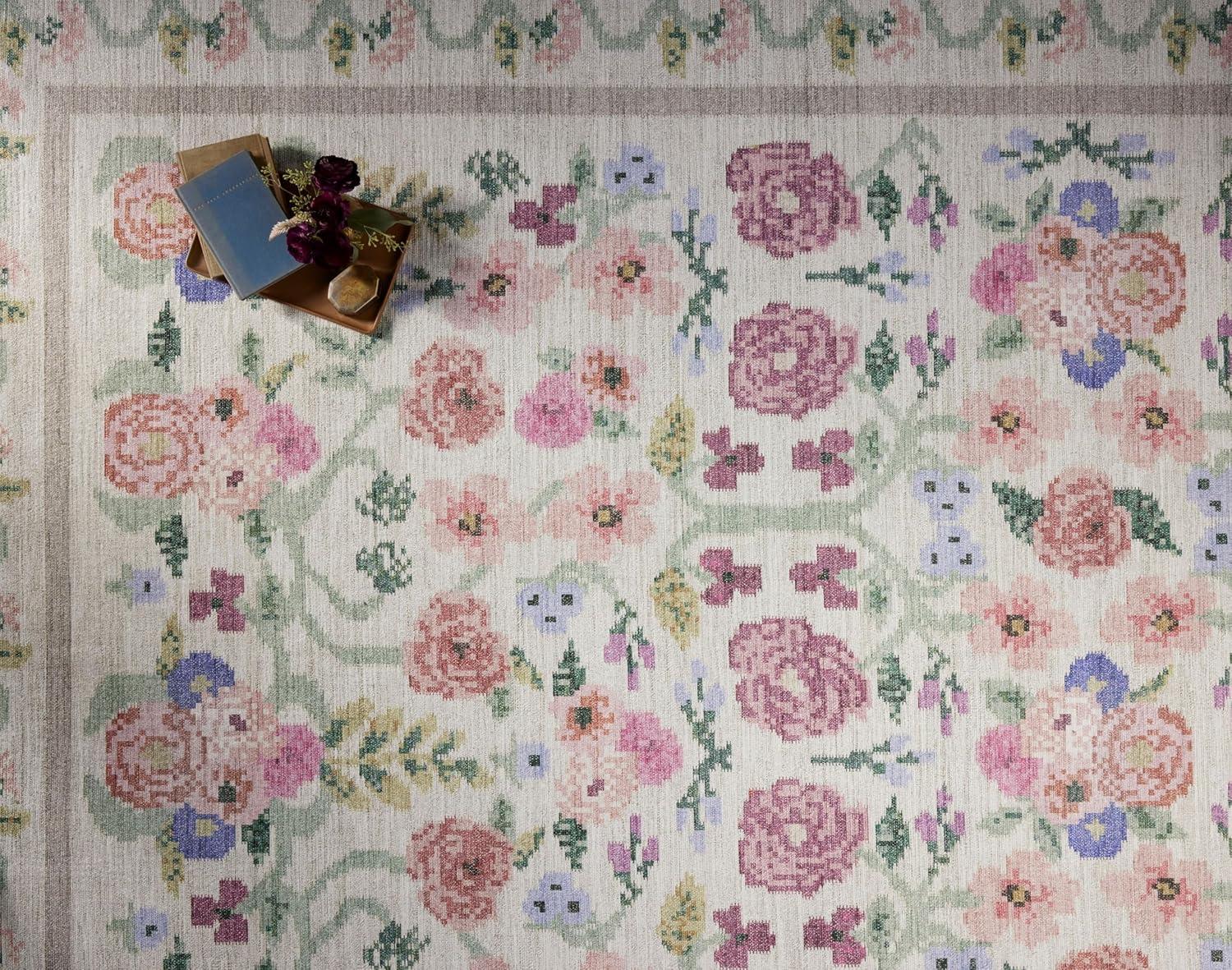 image:imageLoloi Rifle Paper Co Rosa Collection RSA02 Sky 76 x 96 Area RugIvory