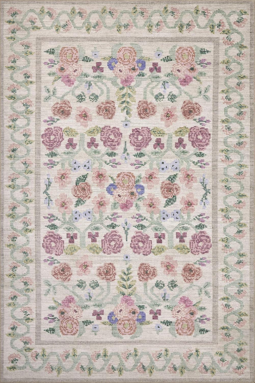 image:imageLoloi Rifle Paper Co Rosa Collection RSA02 Sky 76 x 96 Area RugIvory