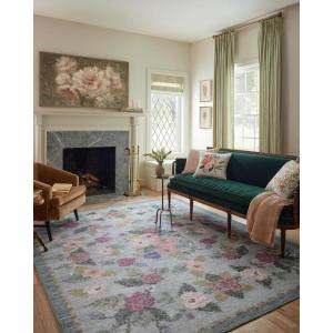 Loloi Rifle Paper Co. Rosa Collection RSA-02 Sky 7′-6″ x 9′-6″ Area Rug(Sky)