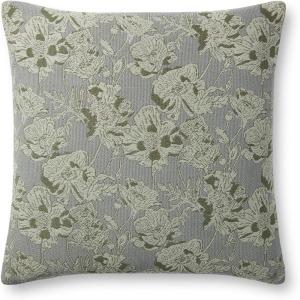 Loloi Chris Loves Julia Matilda Collection PCJ0031 Olive/Orange 18” x 18” Cover w/Down Pillow(Silver Sage)