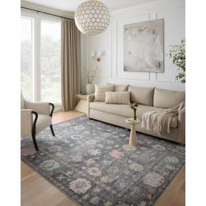 Loloi Elysium Collection ELY-02 Graphite/Multi 7′-6″ x 9′-6″ Area Rug(Charcoal / Multi)