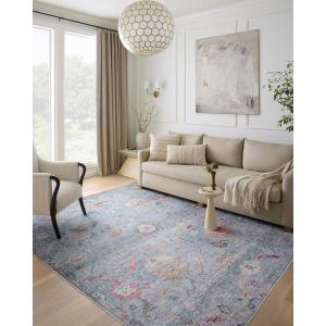Loloi Elysium Collection ELY-02 Graphite/Multi 7′-6″ x 9′-6″ Area Rug(Denim / Multi)