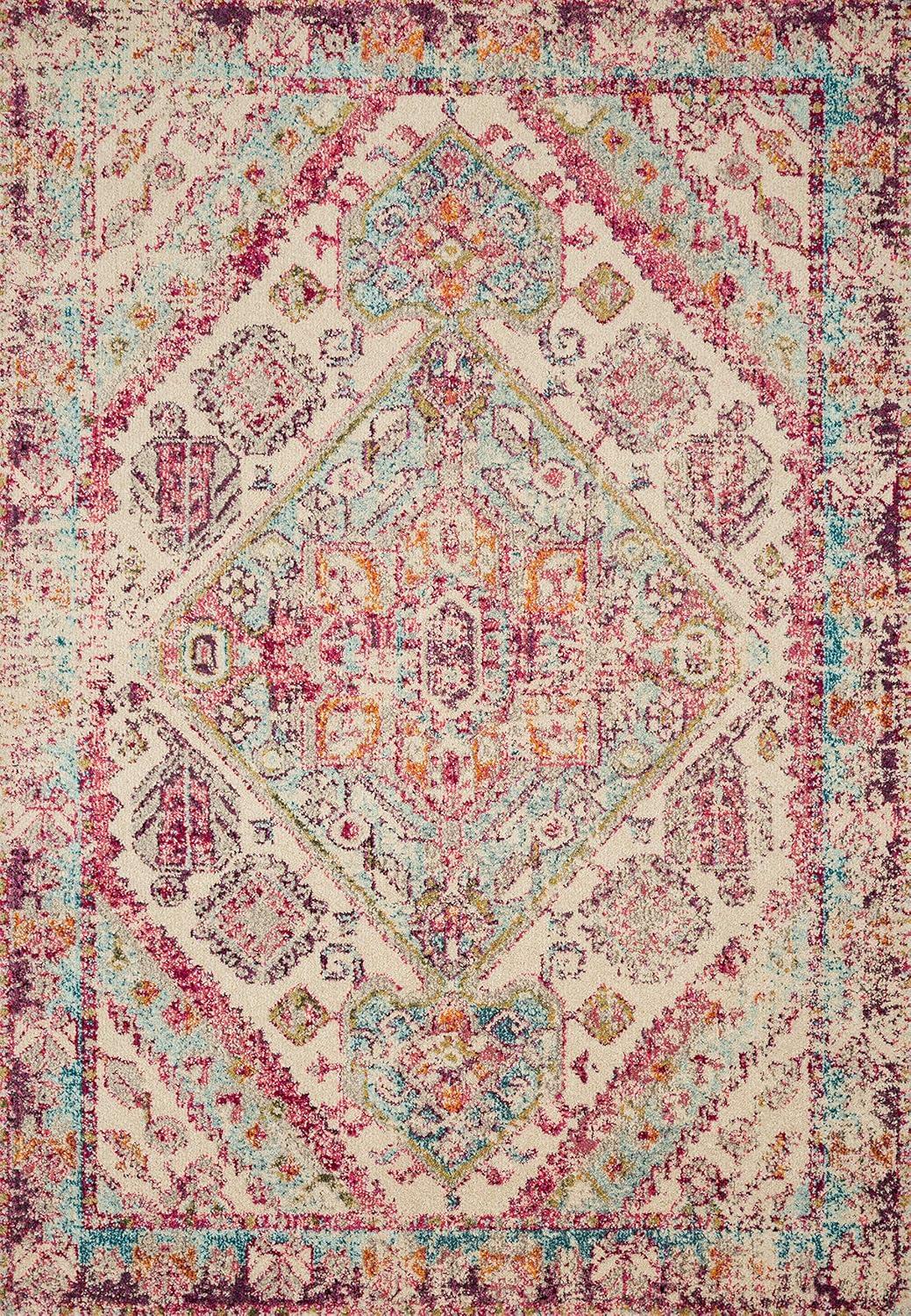 image:imageLoloi Nadia Collection NN02 IvoryPink 100 x 140 Area RugAqua Pink