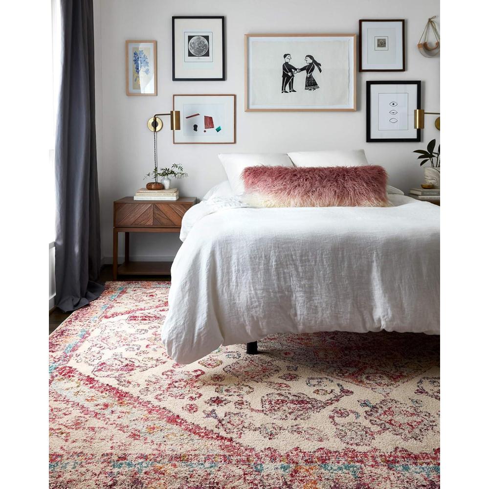 image:imageLoloi Nadia Collection NN02 IvoryPink 100 x 140 Area RugAqua  Pink
