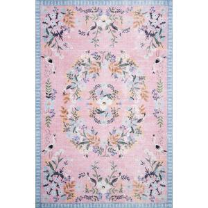 Loloi Rifle Paper Co Palais Rose/Sky 3′-9″ x 5′-9″ Accent Rug(Rose / Sky)