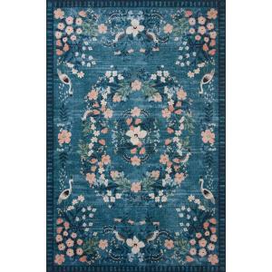 Loloi Rifle Paper Co Palais Rose/Sky 3′-9″ x 5′-9″ Accent Rug(Teal)