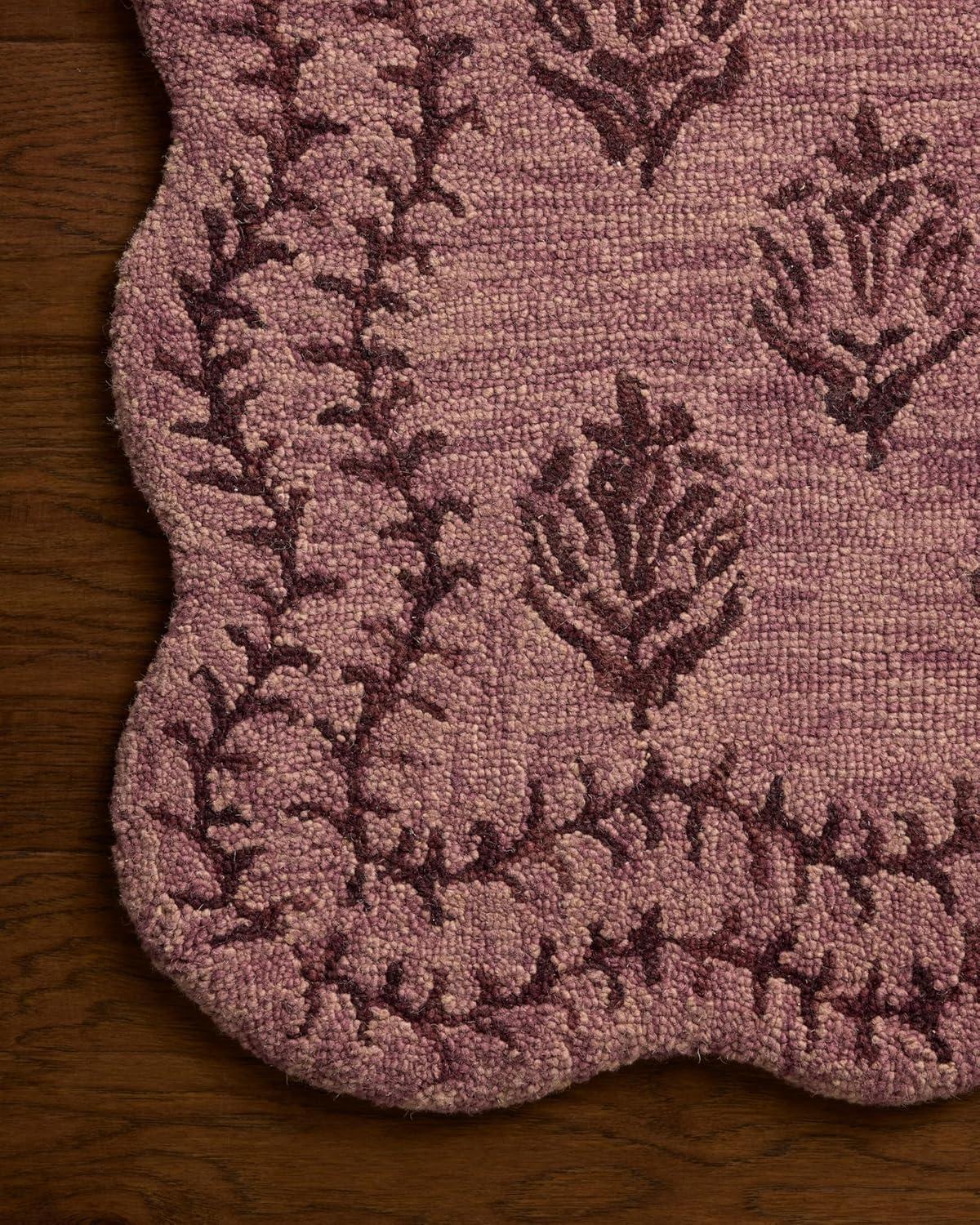 image:imageLoloi Rifle Paper Co Lisette Collection LST01 WheatIvory 18 x 18 Sample Rug Wool Natural Scallop Wavy Floral Textured Living Room Bedroom Dining CarpetPlum Dark Plum