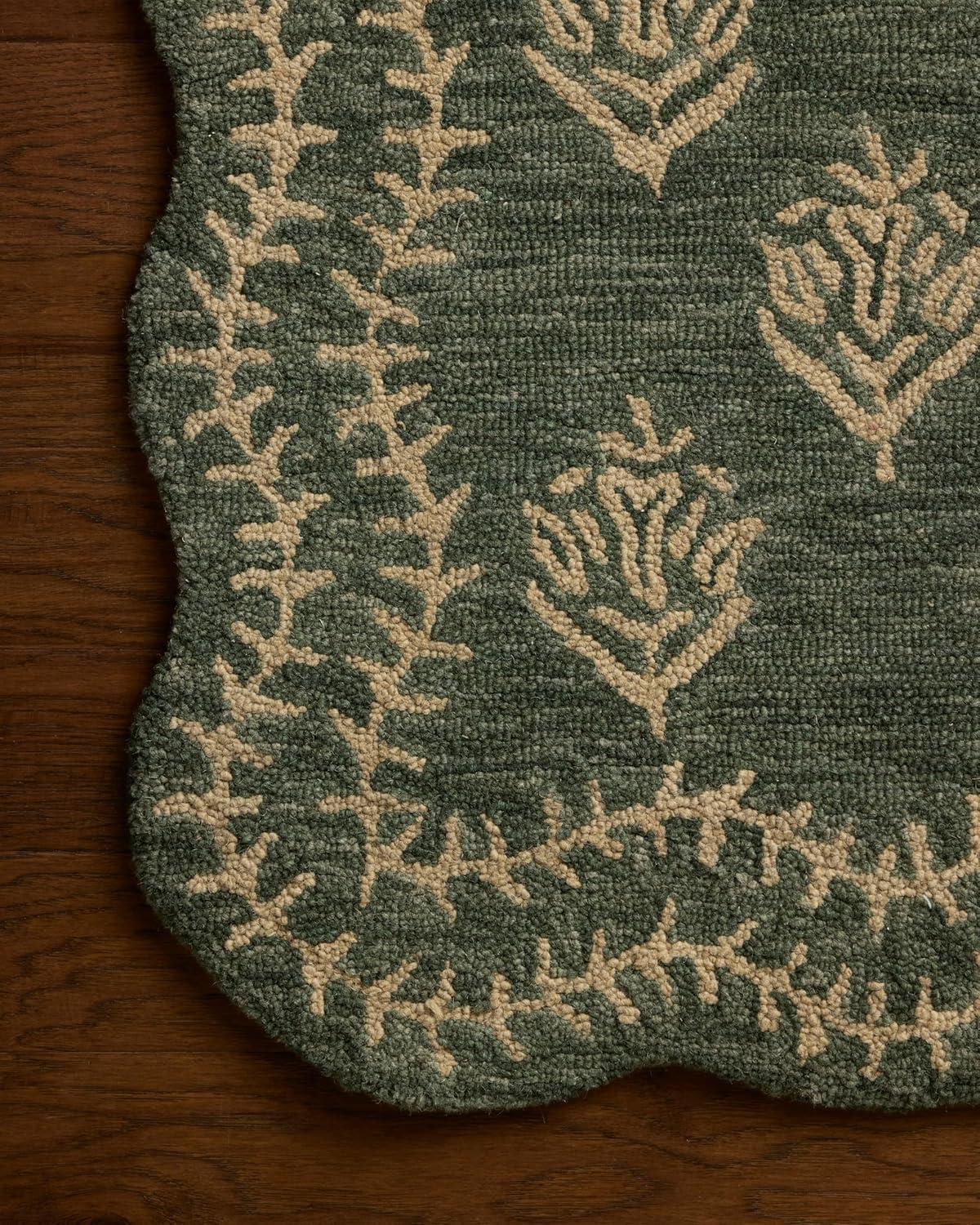 image:imageLoloi Rifle Paper Co Lisette Collection LST01 WheatIvory 18 x 18 Sample Rug Wool Natural Scallop Wavy Floral Textured Living Room Bedroom Dining CarpetForest Oatmeal