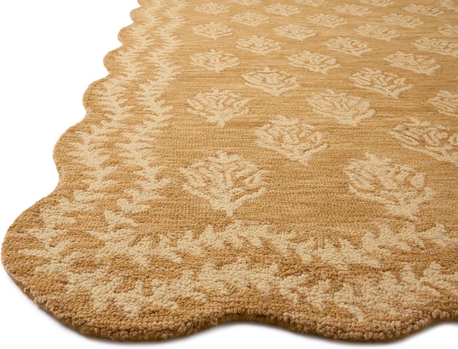 image:imageLoloi Rifle Paper Co Lisette Collection LST01 WheatIvory 18 x 18 Sample Rug Wool Natural Scallop Wavy Floral Textured Living Room Bedroom Dining CarpetWheat Ivory