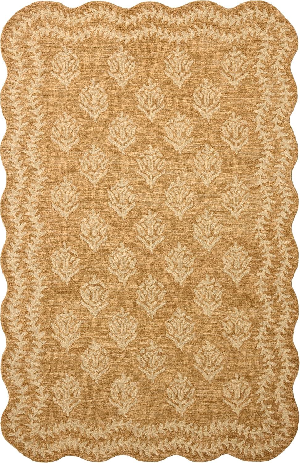 image:imageLoloi Rifle Paper Co Lisette Collection LST01 WheatIvory 18 x 18 Sample Rug Wool Natural Scallop Wavy Floral Textured Living Room Bedroom Dining CarpetWheat Ivory