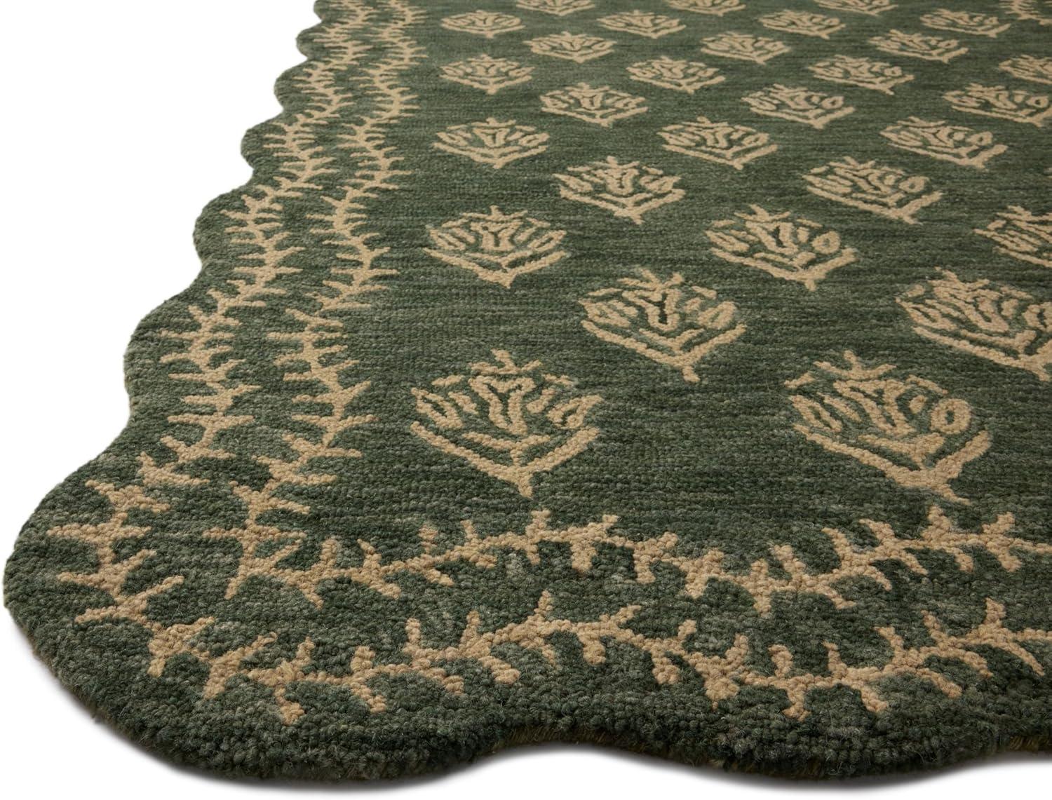 image:imageLoloi Rifle Paper Co Lisette Collection LST01 WheatIvory 18 x 18 Sample Rug Wool Natural Scallop Wavy Floral Textured Living Room Bedroom Dining CarpetForest Oatmeal