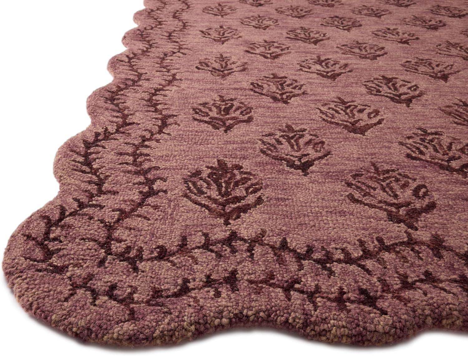 image:imageLoloi Rifle Paper Co Lisette Collection LST01 WheatIvory 18 x 18 Sample Rug Wool Natural Scallop Wavy Floral Textured Living Room Bedroom Dining CarpetPlum Dark Plum